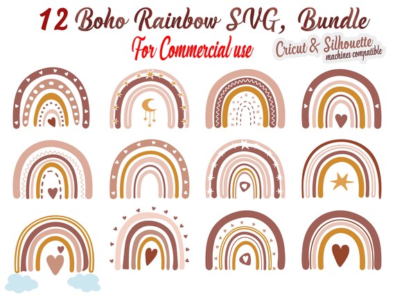 Boho Rainbow svg, Boho Rainbow svg bundle, Rainbow Cricut File, Boho Rainbow Silhouette, Commercial use SVG