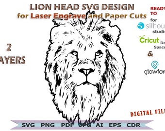 Lion head ver.3 svg, 2 Layers lion design for laser engrave, sublimation or paper cuts, lion image for commercial use