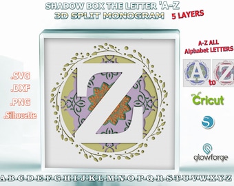 Shadow Box The Letters A-Z Files for Colored Paper or Light Box - 3D Split Monogram