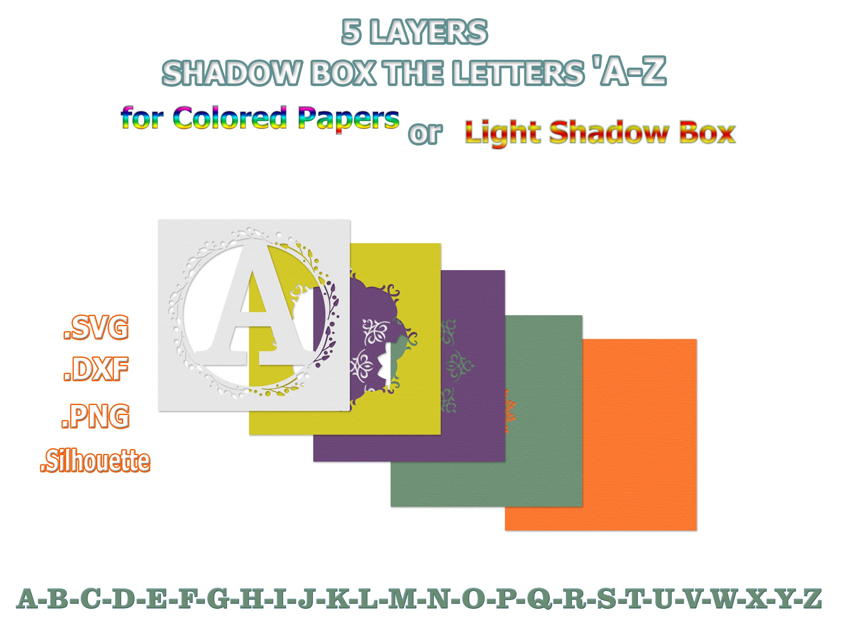 Shadow Box the Letters A-Z Files for Colored Paper or Light Box - 3D ...