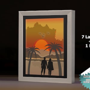 Couple Silhouette 3D Shadow Box SVG, Paper Cut Light Box Template