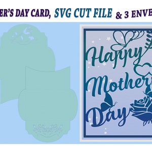 Tarjeta Feliz Día de la Madre SVG & 3 Sobres Archivos SVG, Cricut y Silhouette Svg - Png - Cdr - Dxf - Dwg - Eps - Archivo AI para corte de papel