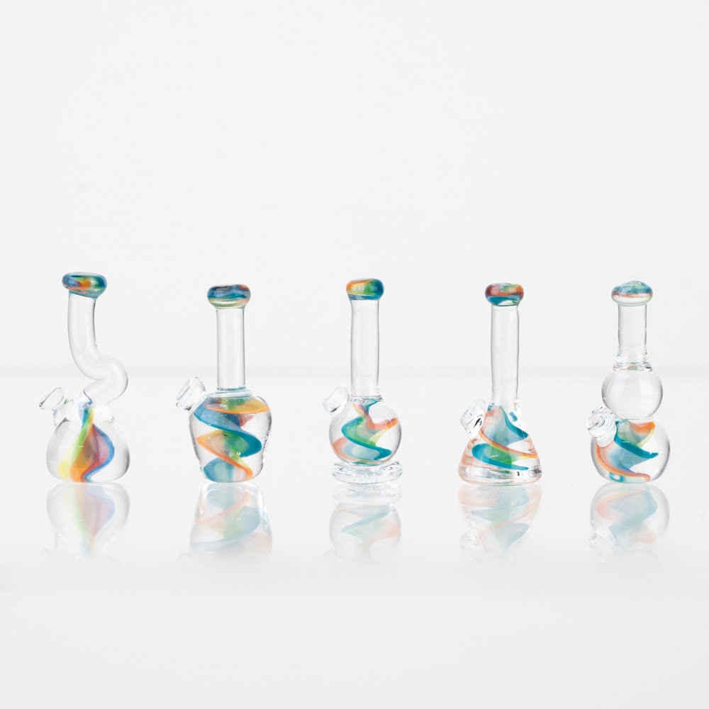 5-Piece Rainbow Swirl Minifigure Glass Replica Beaker Set