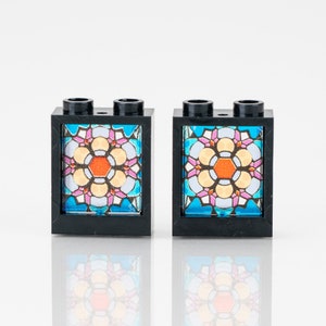 2-Pack 1x2x2 Stained Glass Window Abstract Geometry Block Piece (Black/White)