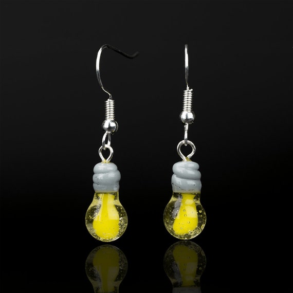 Glow in the Dark Earrings Yellow Handmade Lampwork Glass Dangles Glow in the Dark Earrings Yellow Handmade Lampwork Glass Dangles