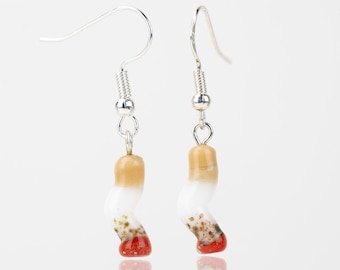 Smushed Ciggy Dangle Earrings - Pair Glass Cigarette earrings, Handmade Jewelry, Fun Earrings