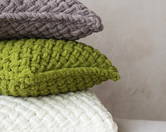 Oreiller en grosse maille, coussin décoratif multicolore 40 x 40 cm, 40 x 40 cm, coussin et insert