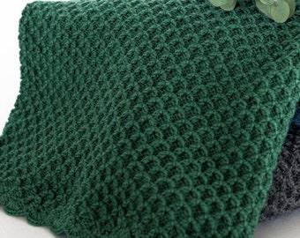 Manta de bebê tricotada em lã de alpaca 100%, xadrez, para carrinho de bebê, verde musgo suave, ideal para dormir à noite.