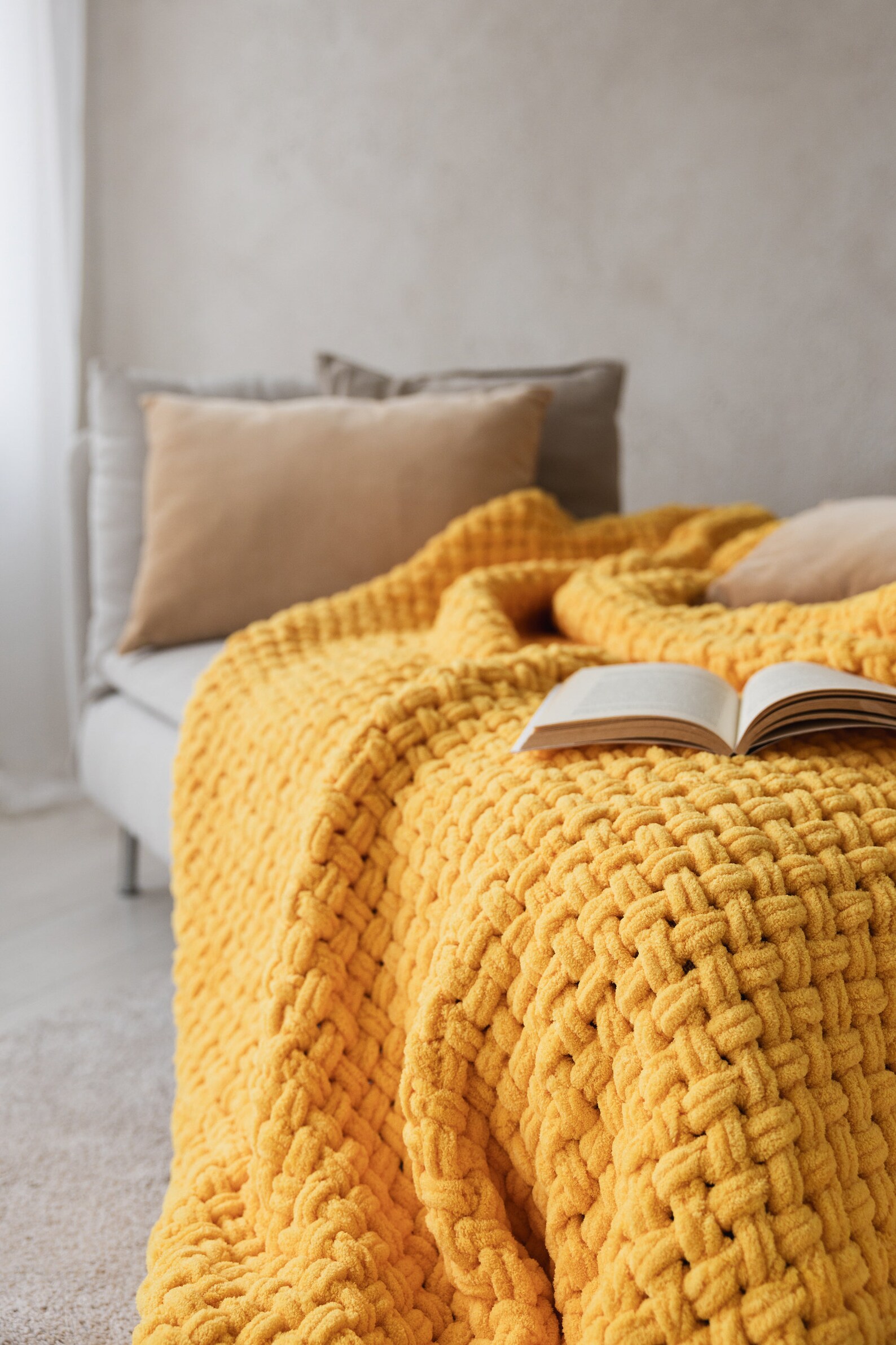Chunky Knit Yellow Blanket Giant Puffy Cozy Trending Anniversary Gift