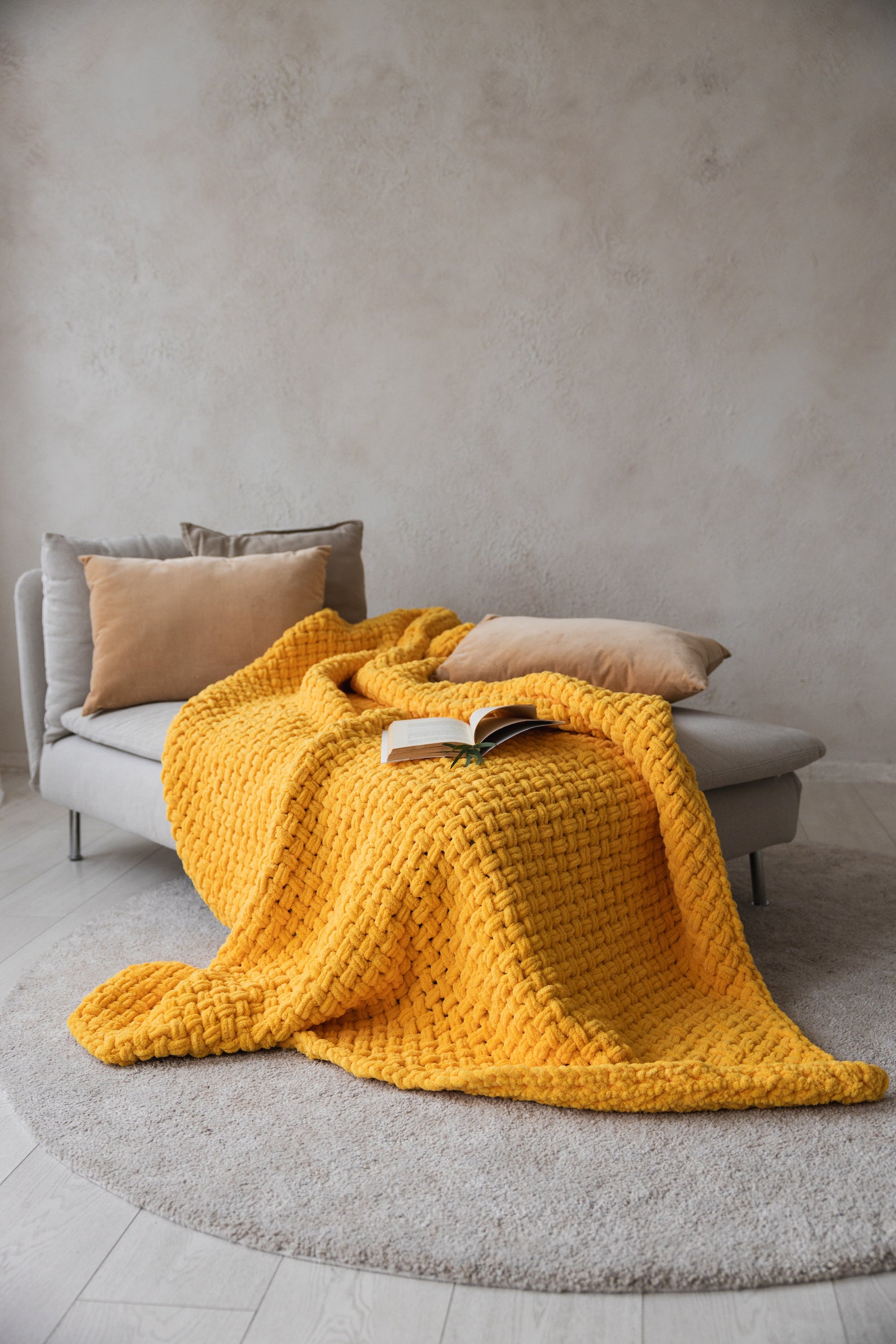 Chunky Knit Yellow Blanket Giant Puffy Cozy Trending Anniversary Gift