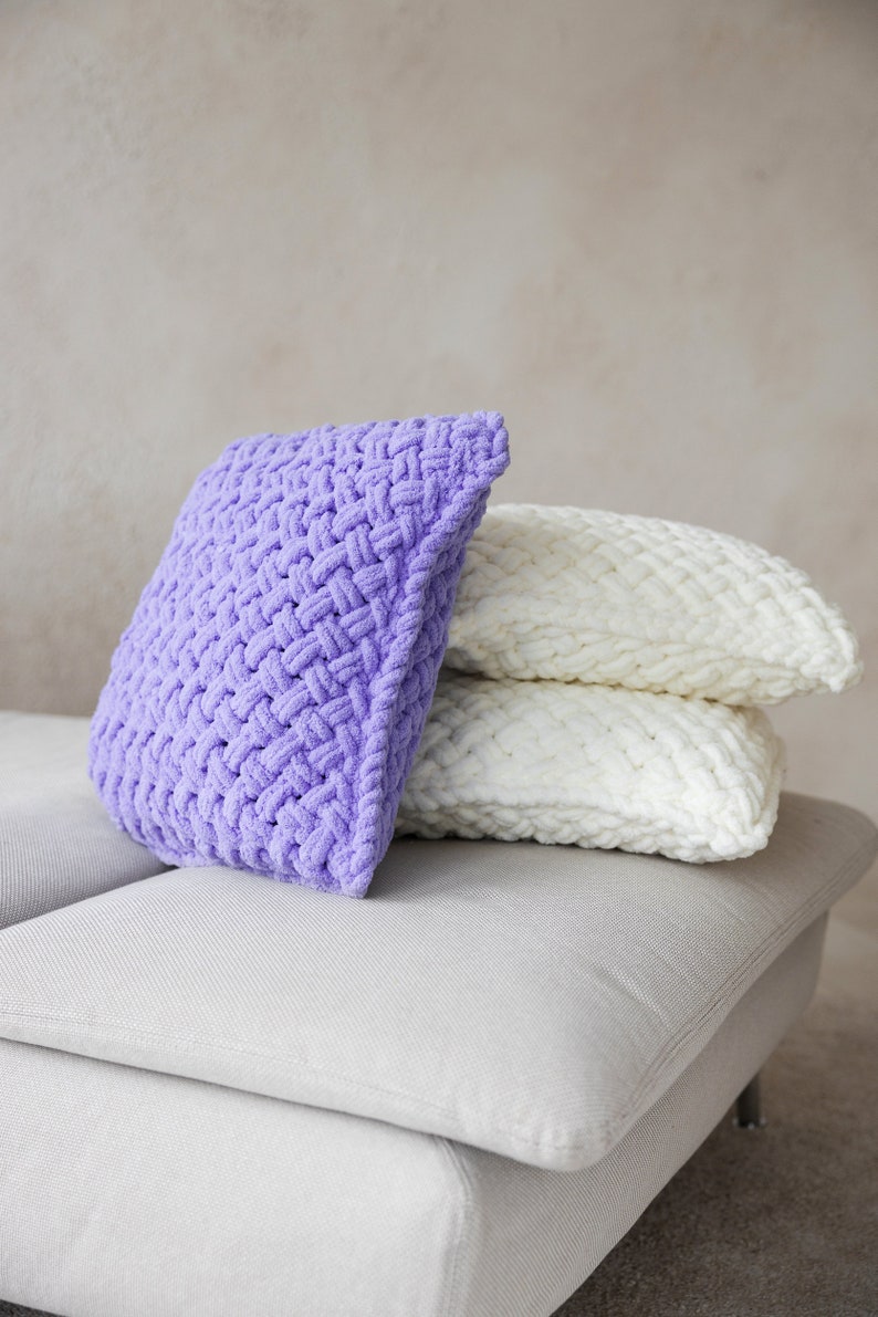 Gift Pillows with inserts, set of chunky knit pillow, 16х16 decorative cushion pillow, Hand Knit decorative 40x40 pillow, Chunky yarn pillow image 5