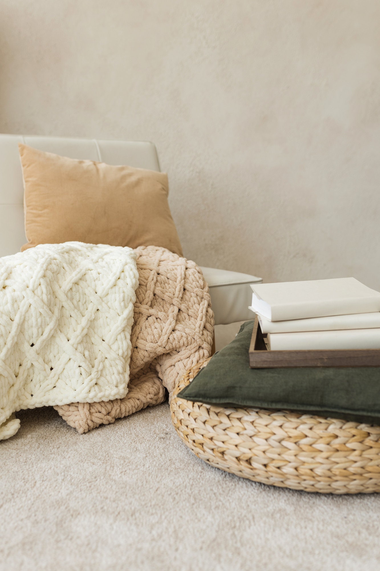 Off White Rhombus Blanket, Diamond Patern Chunky Blanket, Handmade ...