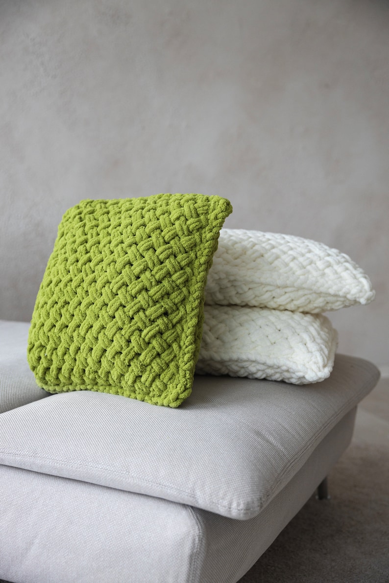 Gift Pillows with inserts, set of chunky knit pillow, 16х16 decorative cushion pillow, Hand Knit decorative 40x40 pillow, Chunky yarn pillow image 1