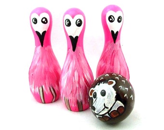 Pink Flamingo Decor Bowling Game, Flamingo Ornament Bowling Set, Friend Birthday Gift