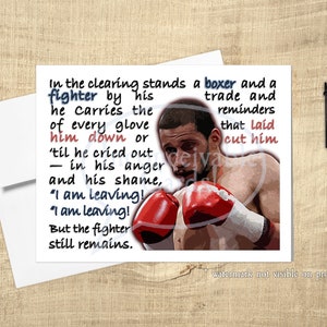 Puede incluir: Una cita motivacional sobre un boxeur y un luchador, "En el claro se encuentra un boxeador y un luchador por su oficio y lleva los recuerdos de cada guante que lo derribó o hasta que gritó - en su ira y su vergüenza, '¡Me voy! '¡Me voy! Pero el luchador permanece."