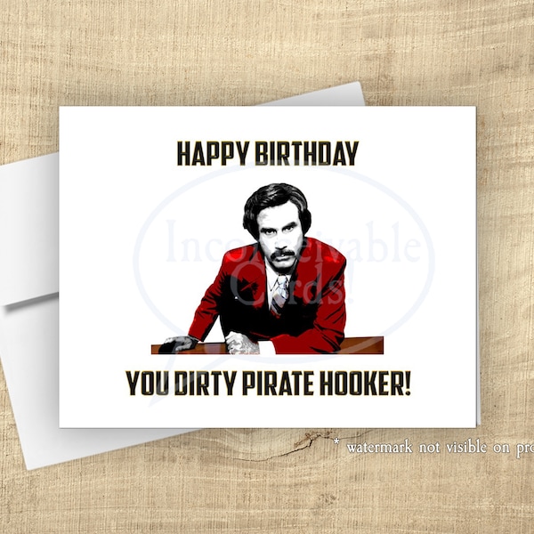 Dirty Pirate Hooker Birthday Card, Will Ferrell, Card for Her, Funny Birthday Card