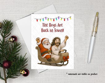 Funny Santa and Jesus Christmas Card – Sleigh Ride, Adult Humor