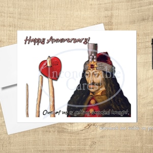 Tarjeta divertida de feliz aniversario de Vlad, tarjeta romántica de Drácula