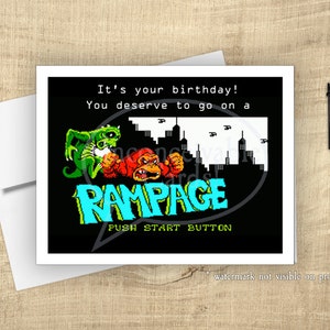 Cartão de Aniversário Engraçado Rampage "Você Merece Ir em um Rampage" - Cartão de Aniversário Retro Arcade
