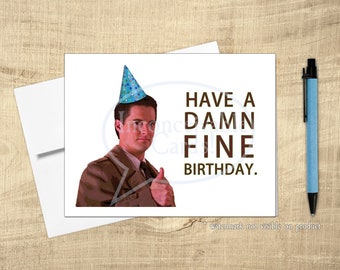 Cooper, Funny &quot;Have a Damn Fine Birthday&quot; Birthday Card, Supernatural, 90s TV *Limited Time: FREE postcard with qualifying purchase