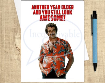 Tom Selleck, Magnum - Funny Birthday Card, Birthday Card for Her, Birthday Card for Him, 1980s TV Show, TV Detective, Mystery Lover Card