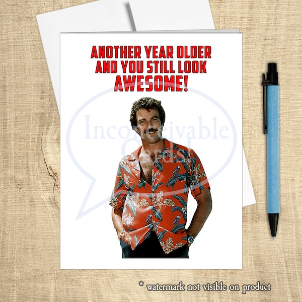 Tom Selleck, Magnum - Funny Birthday Card, Birthday Card for Her, Birthday Card for Him, 1980s TV Show, TV Detective, Mystery Lover Card
