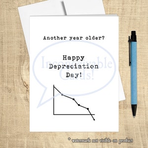 Cartão de aniversário engraçado "Feliz Dia da Depreciação" para contadores, finanças e CFOs