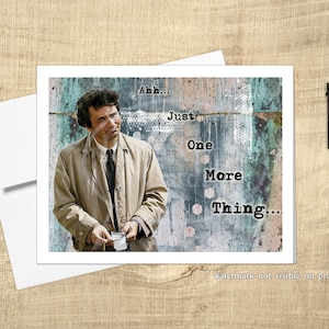Columbo - Carte d’anniversaire drôle de fond couleur, carte de détective TV, rétro années 80, carte d’amant mystère, carte de félicitations, penser à vous