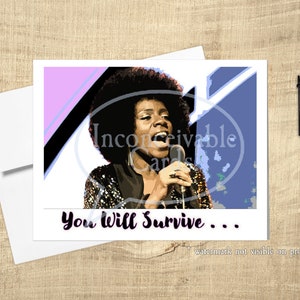 You will Survive Get Well Karte, Feel Better Karte, 70er Jahre Disko, Retro 70er Jahre, Gloria Gaynor, Thinking of you Karte, Motivationskarte