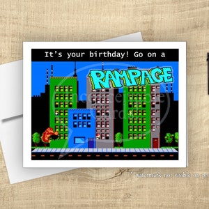 Cartão de aniversário engraçado de videogame "Go On a Rampage" - Cartão de aniversário retrô arcade