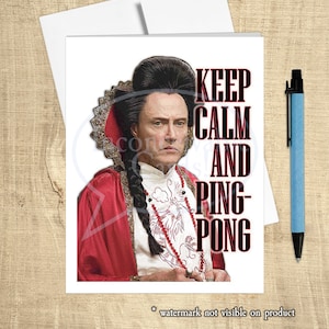 Tarjeta de apoyo divertida "Stay Calm and Ping Pong" de Balls Fury