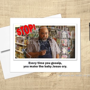 Mr. Kim Funny "Gossip make Baby Jesus cry" Any Occasion, Thinking of You *Tijd beperkt: GRATIS ansichtkaart bij in aanmerking komende aankoop