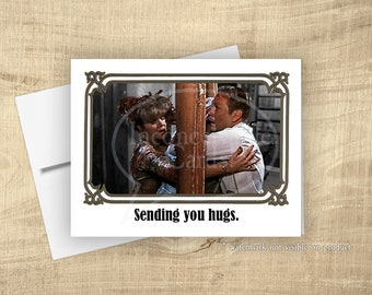 Funny Clue Sending Hugs Greeting Card, Get Well Greeting Card, Sympathy Greeting Card, Card for BFF, 1980s Pop Culture