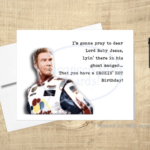 Lord Baby Jesus - Funny Birthday Card, Race Car Card, Will Ferrell Happy Birthday, Movie Quotes, Comedy Gift, Pop Culture Handmade Art