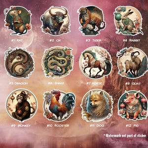 Chinese Zodiac Vinyl Sticker, Eastern Zodiac, Horoscope. Choose from 12!