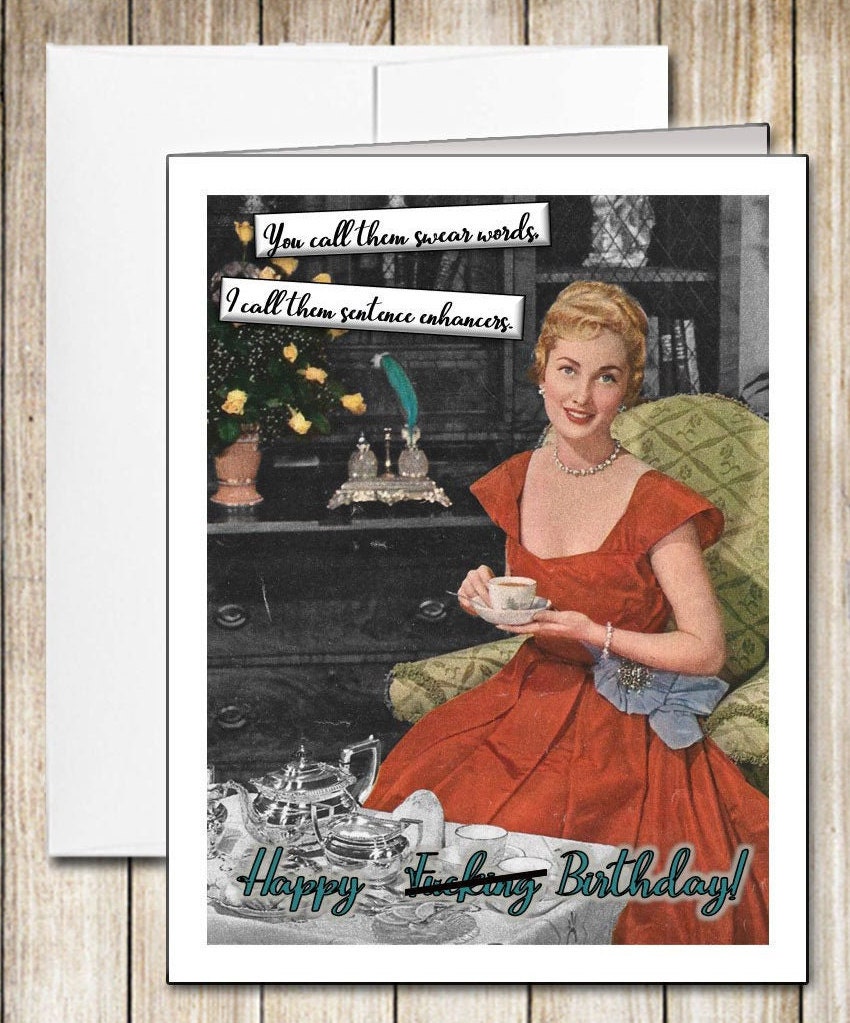 Funny Retro Vintage Birthday Card Swear word Etsy