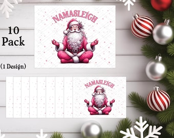 Funny Christmas Card –“Namasleigh Santa” – Zen Holiday Greeting Card (10 Pack)