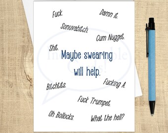 Funny "Maybe Swearing will help"  Hang in There card, Funny & Sarcastic Get Well Card, Swear Word