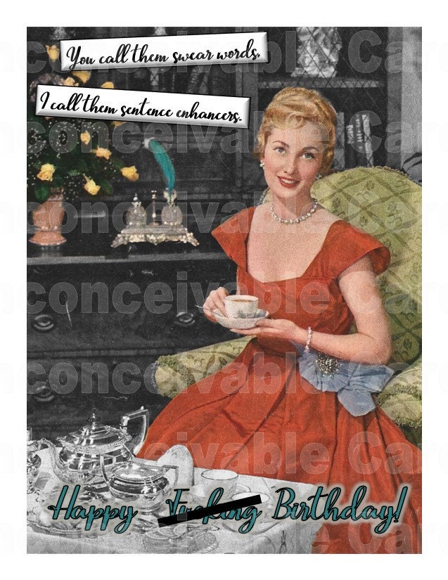 Funny Retro Vintage Birthday Card Swear word Etsy