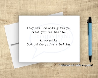 Funny God Thinks You're a Bad Ass Get Better Card, Get Well, Funny & Sarcastic Get Well Card