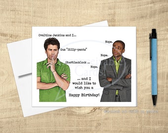 Psych Birthday Card - Shawn and Gus, Funny TV Show, TV Detective, Card for mystery lovers