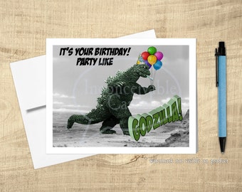Monster Funny Happy Birthday Card, Dinosaur Card, funny birthday card, card for him, gift for him, japanese animation