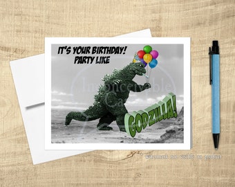 Monster Funny Happy Birthday Card, Dinosaur Card, funny birthday card, card for him, gift for him, japanese animation