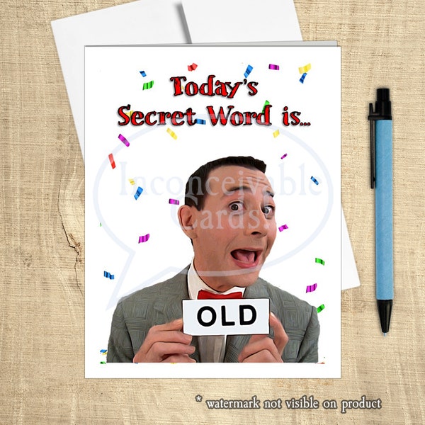 Pee Wee's Secret Word, Playhouse Birthday Card, Funny Birthday Card, Card for Him, 80s retro