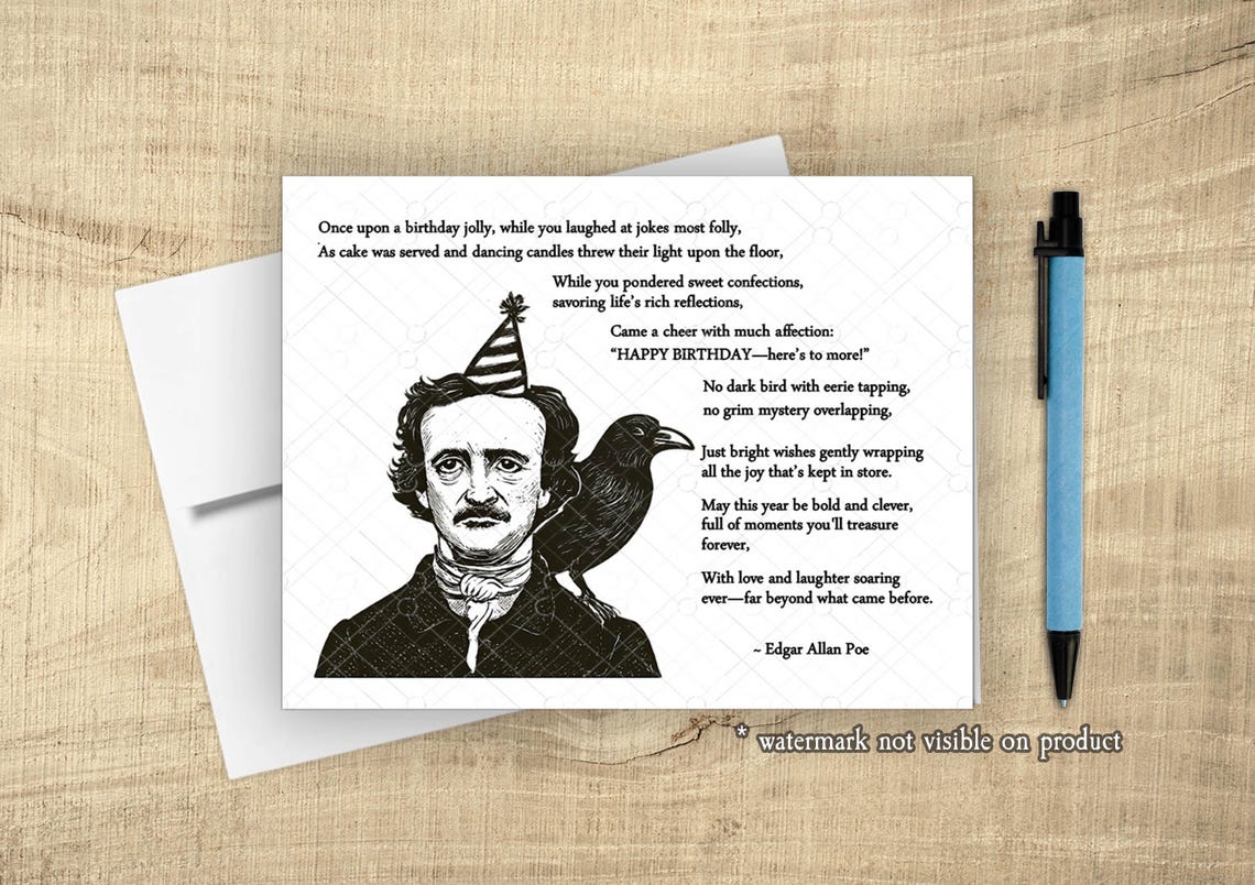 Edgar Allan Poe Birthday Card – Gothic Literary Parody Greeting - Etsy