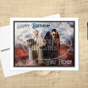 Angel and Devil Happy Birthday You Fiend Greeting Card- Funny - Humorous