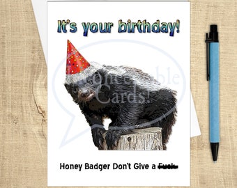 Honey Badger Birthday Card *Swear word*, Funny birthday card, dirty birthday card, swear word birthday card,