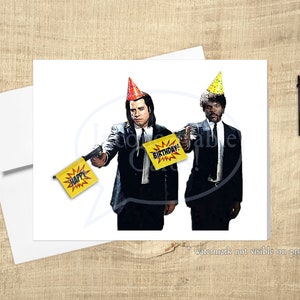 Grappige Pulp Card, Happy Birthday vriendje man, jaren 90 films, film Art Print, popcultuur, handgemaakte verjaardagskaarten
