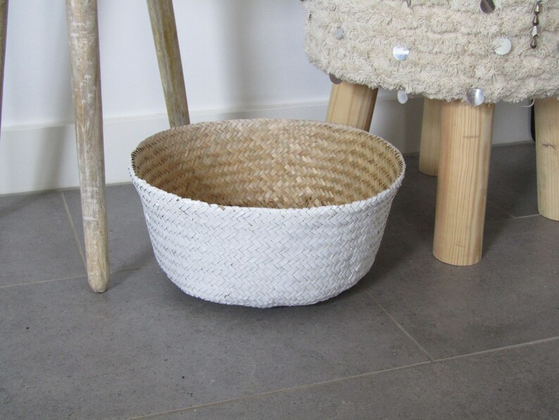 Gewebte natürliche und weiße Bauch Korb mit Pom Pom faltbare | Etsy