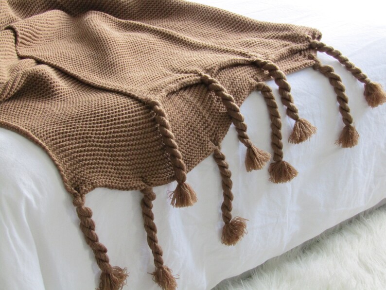 Brown Cotton Tassel Boho Blanket Tassel Blanket Thick Cotton Etsy